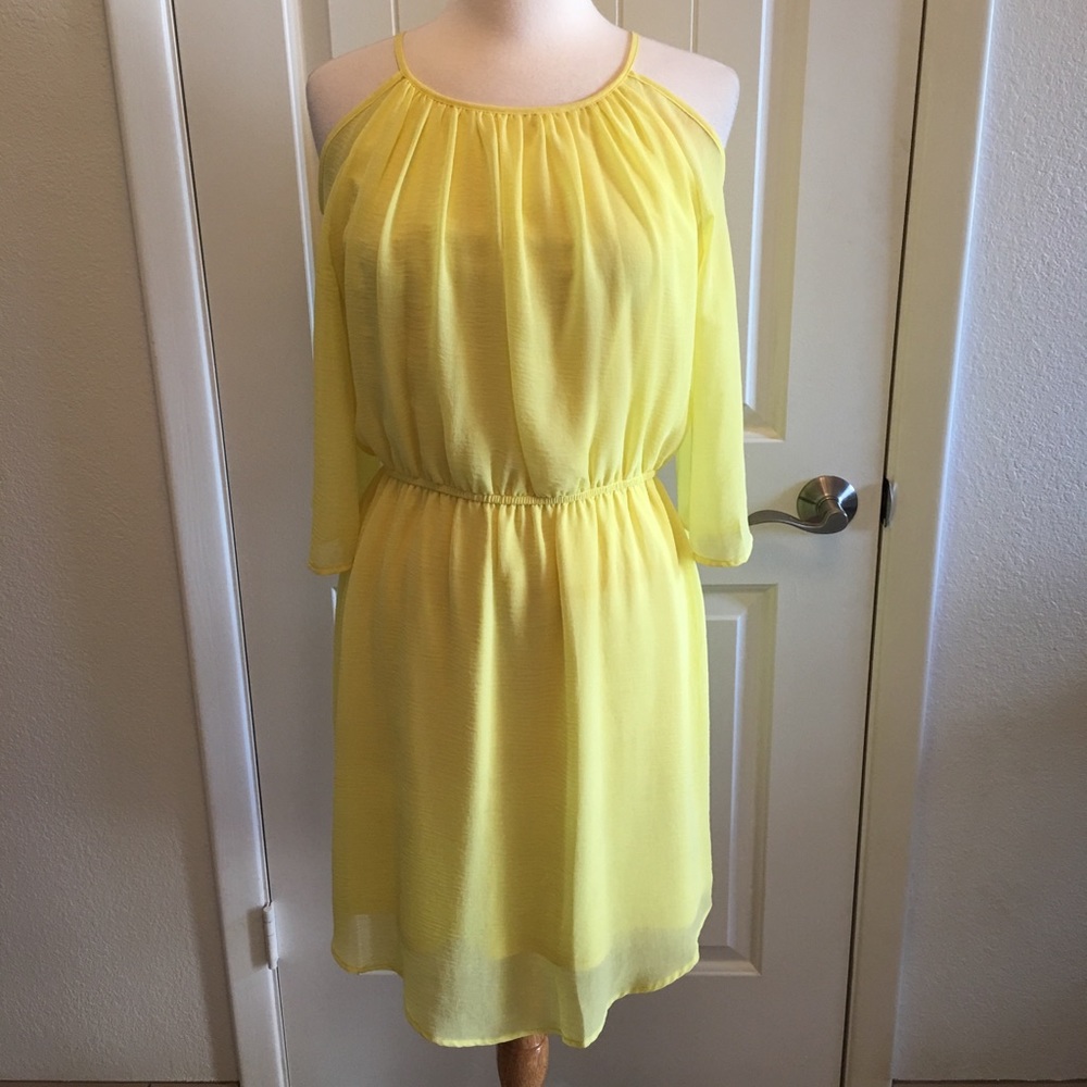 Cold shoulder yellow dress